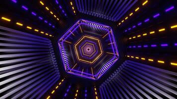 Purple and Yellow Neon Glowing Hexagon Futuristic Corridor Background VJ Loop video