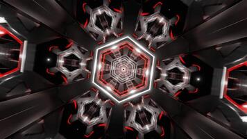 White and Red Neon Glowing Hexagoned Tunnel Background VJ Loop video