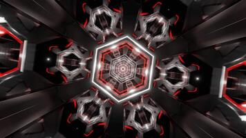 White and Red Neon Glowing Hexagoned Tunnel Background VJ Loop video