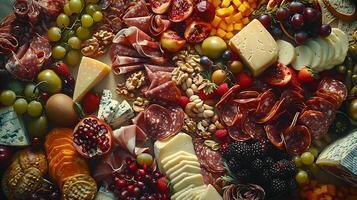 AI generated Gourmet Charcuterie Board Capturing Texture and Color with a 50mm Lens photo