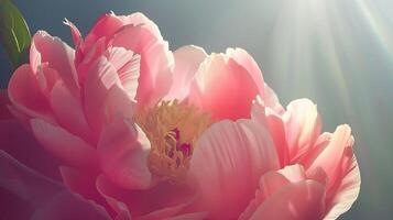 AI generated Vibrant Pink Peony in Soft Light A Closeup Capture of Delicate Blooms in Full Bloom photo