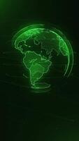 Vertical video - spinning green digital globe motion background animation. Global data communications and connections concept technology background. Full HD and a seamless loop.