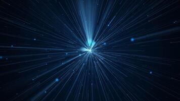 Cosmic interstellar hyperspace motion background animation. Flying at warp speed through glowing blue star light beams and star particles. Space tunnel starburst explosion animation. video