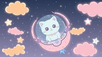 Animé tic courant astronaute chat courant fin ou Merci pour en train de regarder écran pour banderoles video