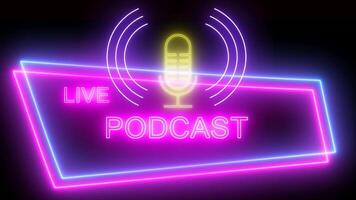 podcast logotipo néon luz efeito video