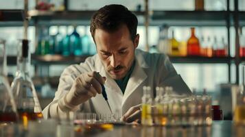 AI generated Researcher Engages in Precise Pipetting Amidst Scientific Laboratory Environment photo