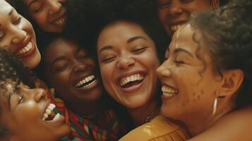 AI generated Embracing Diversity CloseUp Shot Captures Smiling Group Symbolizing Unity in Society photo