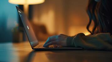 AI generated Woman Embraces Productive Work in Stylish Workspace Bathed in Soft Natural Light photo