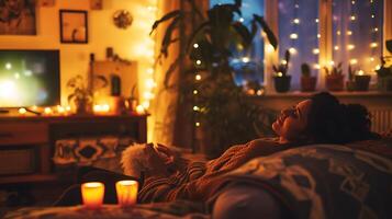 AI generated Diverse Gathering Embraces Unity and Connection in Serene Candlelit Living Room photo