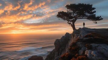 AI generated Resilience Amidst Turbulent Seas A Figure Confronts the Power of Nature photo