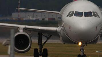 MOSCOW, RUSSIAN FEDERATION - JULY 29, 2021. Airbus A321, VP-BGH of Nordwind Airlines is taxiing to the runway at Sheremetyevo airport. Footage of aircraft on the taxiway video