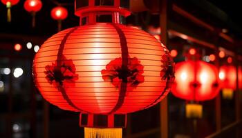 AI generated Chinese lanterns illuminate the night, symbolizing vibrant cultures and celebration generated by AI photo