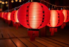 AI generated Chinese lanterns illuminate the night, symbolizing vibrant cultural celebration generated by AI photo