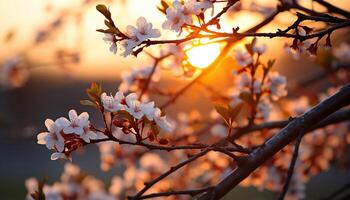AI generated The tree branch blossoms with vibrant flowers in springtime generated by AI photo
