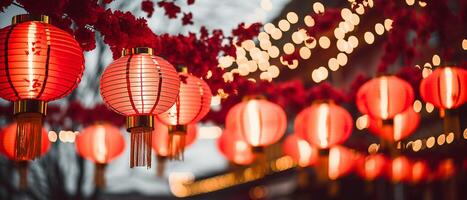 AI generated Chinese lanterns illuminate the night, celebrating traditional festivals generated by AI photo