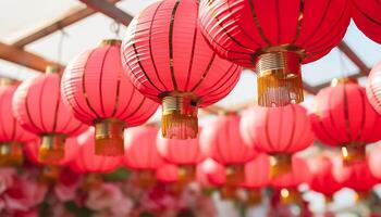 AI generated Chinese lanterns illuminate the night, symbolizing vibrant culture and prosperity generated by AI photo