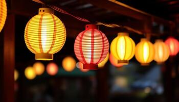 AI generated Chinese lanterns illuminate the night, celebrating traditional festivals generated by AI photo