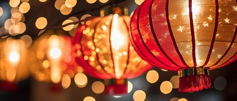 AI generated Chinese lanterns illuminate the night, vibrant symbols of celebration generated by AI photo