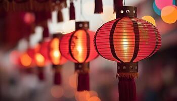 AI generated Chinese lanterns illuminate the night, symbolizing vibrant culture and luck generated by AI photo