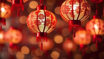 AI generated Chinese lanterns illuminate the night, symbolizing vibrant cultural celebration generated by AI photo