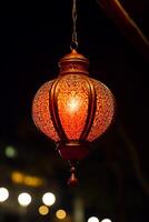 AI generated Glowing lantern illuminates night, symbolizing spirituality and celebration generated by AI photo