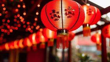 AI generated Chinese lanterns illuminate the night, symbolizing prosperity and tradition generated by AI photo