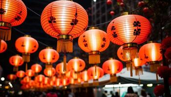 AI generated Chinese lanterns illuminate the night, celebrating vibrant cultural traditions generated by AI photo