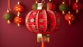 AI generated Chinese lanterns illuminate the celebration, symbolizing prosperity and luck generated by AI photo