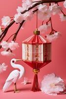 AI generated Springtime celebration cherry blossom lantern illuminates Japanese culture generated by AI photo