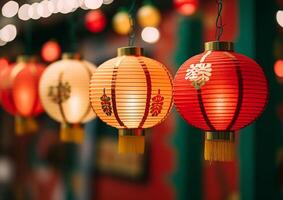 AI generated Chinese lanterns illuminate the night, vibrant symbols of traditional celebration generated by AI photo
