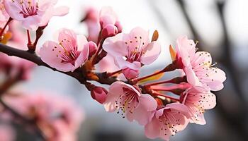 AI generated The cherry blossom tree blooms, showcasing nature vibrant beauty generated by AI photo