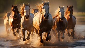 AI generated Running stallion in the meadow, freedom in motion generated by AI photo