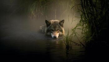 AI generated Wolf in the wild, howling, reflecting natural beauty generated by AI photo