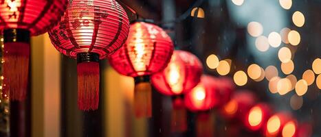 AI generated Chinese lanterns illuminate the night, symbolizing vibrant cultural celebration generated by AI photo