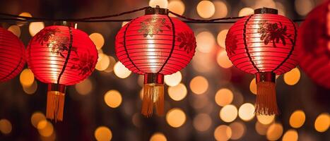 AI generated Chinese lanterns hanging, illuminating the night in vibrant celebration generated by AI photo