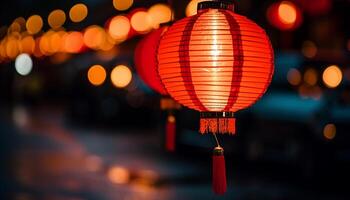 AI generated Chinese lanterns illuminate the night, celebrating traditional festivals outdoors generated by AI photo