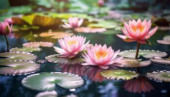 ai generado loto flor flotante en agua, simbolizando tranquilidad generado por ai foto