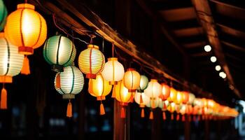 ai generado chino linternas iluminar el noche, celebrando tradicional festivales generado por ai foto