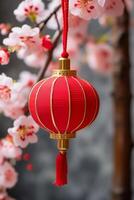 AI generated Chinese lanterns hanging from tree branches illuminate the festive celebration generated by AI photo