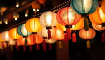 AI generated Chinese lanterns illuminate the night, celebrating vibrant cultural traditions generated by AI photo
