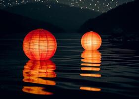 AI generated Glowing sphere reflects vibrant nature in tranquil summer sunset generated by AI photo