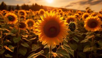 AI generated Sunflower, nature, yellow, summer, plant, sunlight, outdoors, flower generated by AI photo