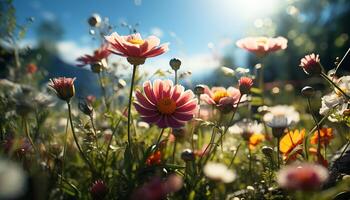 ai generado frescura de verano prado, vibrante flores floración generado por ai foto