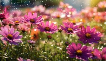 AI generated Freshness of summer meadow, vibrant daisy blossoms generated by AI photo