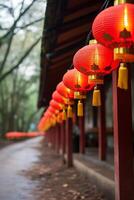 AI generated Chinese lanterns illuminate the night, celebrating traditional festivals outdoors generated by AI photo