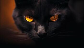 ai generado linda gatito curioso, cerca arriba, mullido pelo, negro antecedentes generado por ai foto