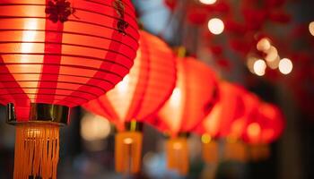 AI generated Chinese lanterns illuminate the night, celebrating traditional culture and religion generated by AI photo