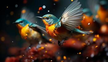 ai generado vibrante de colores pájaro encaramado en rama al aire libre generado por ai foto
