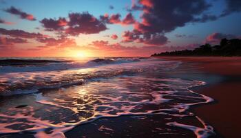AI generated Sunset over the tranquil coastline, nature golden beauty generated by AI photo