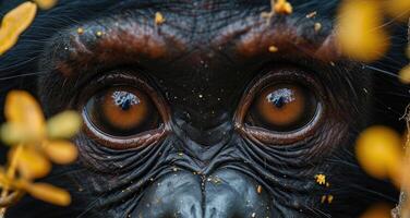 AI generated Mesmerizing close-up of expressive monkey eyes, revealing emotion and depth, Ai Generated. photo